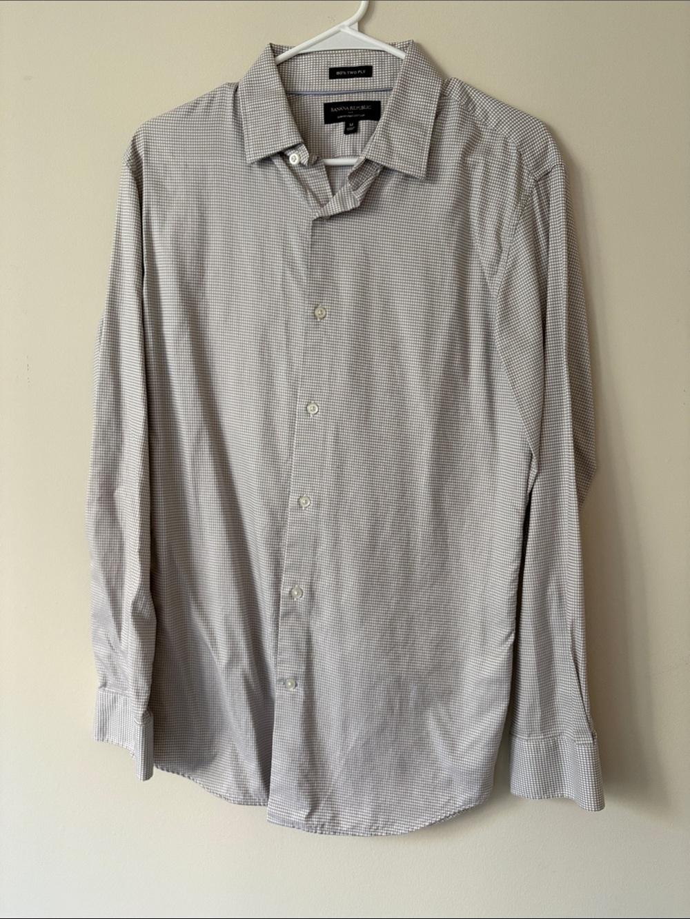 Banana Republic Men's Light Gray Micro-Check Dress Shirt